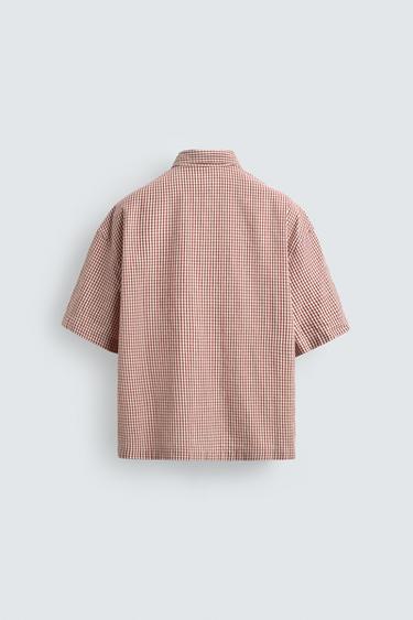 CHEMISE COUPE BOXY À CARREAUX BRODÉE - Blanc / Rouge de Zara - Image 6