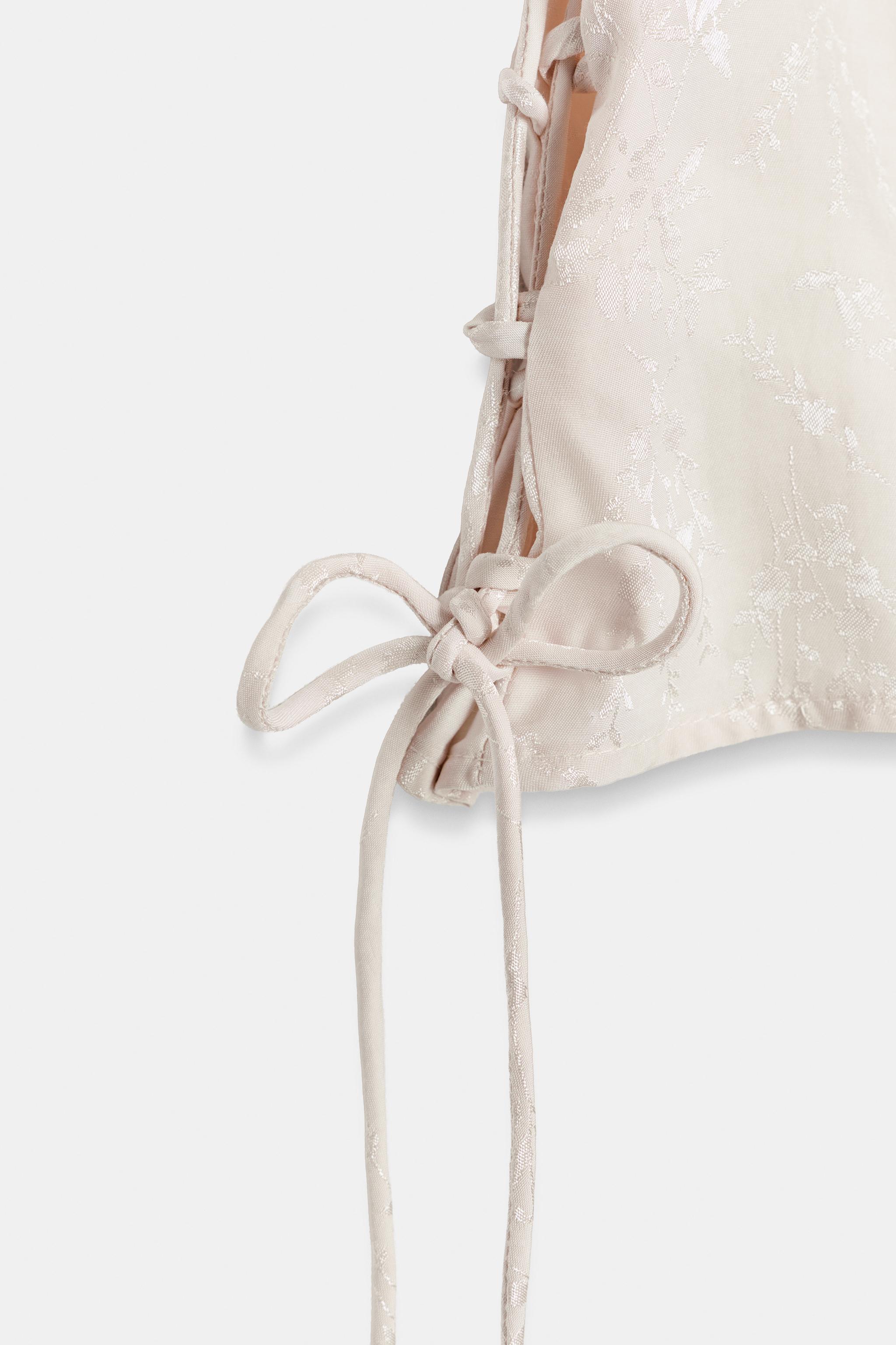 Женские рубашки Zara LACE-UP JACQUARD TOP — фото 6