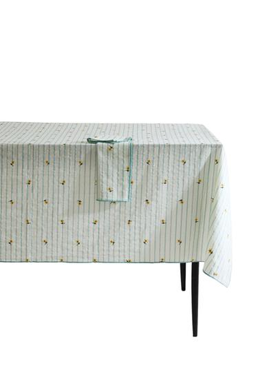 STRIPED TABLECLOTH WITH FLORAL EMBROIDERY - Blue by Zara