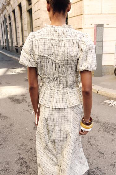 CHECK EMBROIDERED TOP WITH BOWS - Black / White by Zara - Image 5