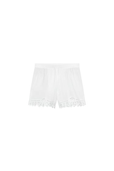 ZW COLLECTION EMBROIDERED LINEN BLEND SHORTS - Oyster-white by Zara