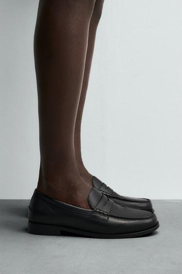 Zara LEATHER PENNY LOAFERS - Black - Image 0