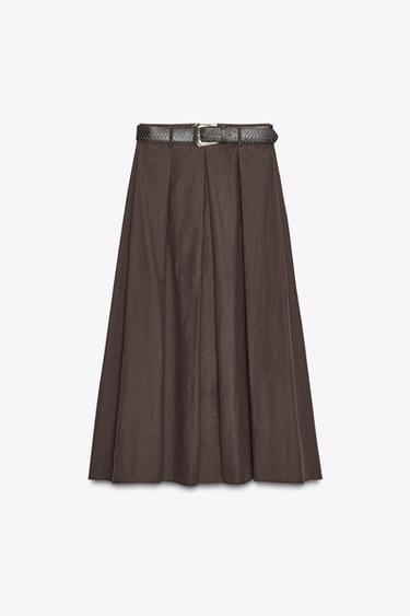BELTED MIDI A-LINE SKIRT - Brown by Zara - Image 7