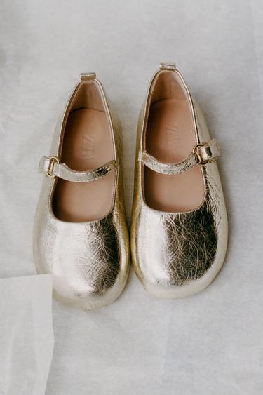 METALLIC LEATHER BALLERINAS - Gold by Zara