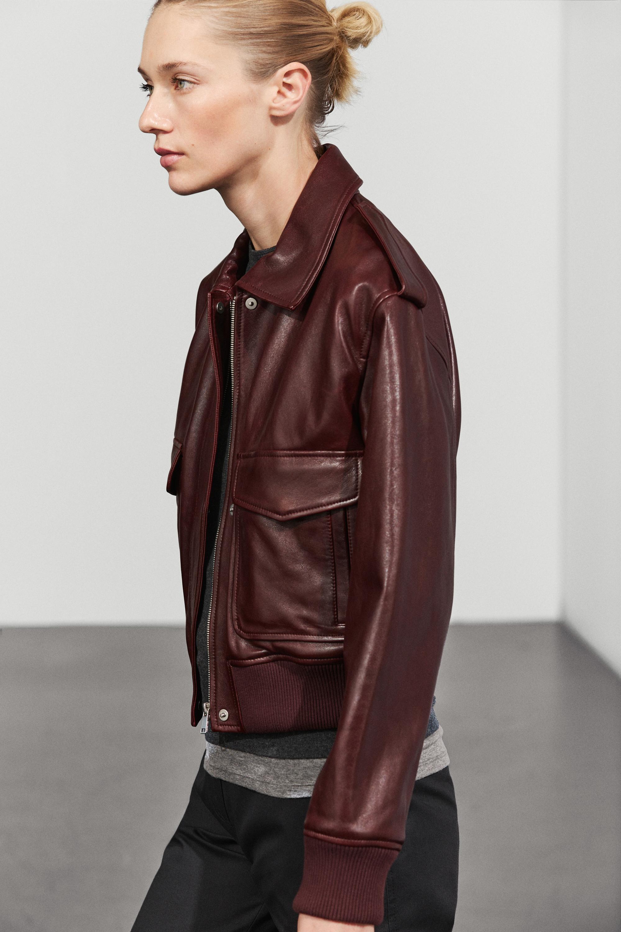 Nappa leather bomber jacket with pockets