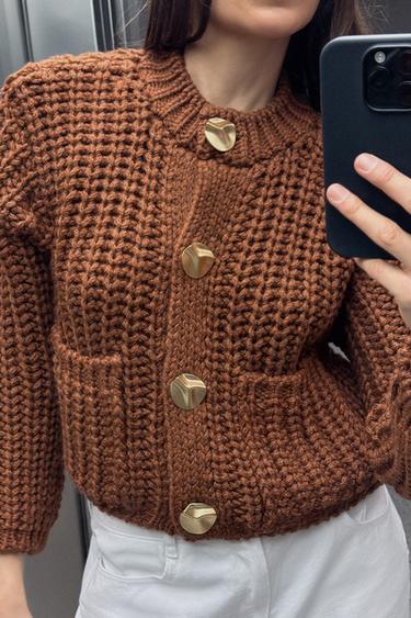 CHUNKY-KNIT CARDIGAN - Caramel by Zara - Image 1