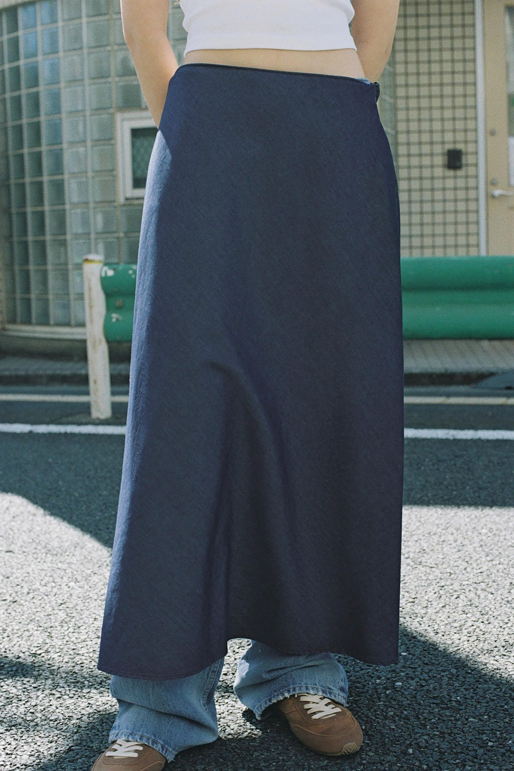 ダークブルー スカート ミディ丈 ミディ丈フルイドスカート - ダークインディゴブルー | ZARA