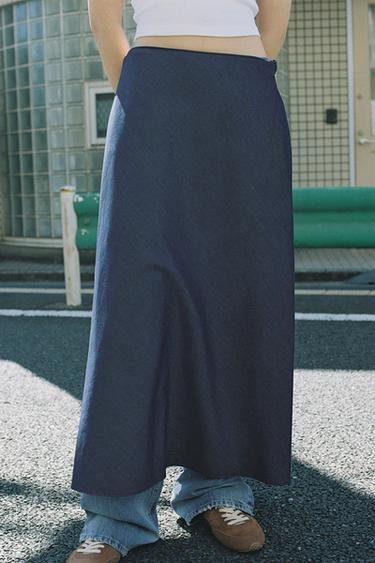 FLOWING MIDI SKIRT - Dark indigo by Zara