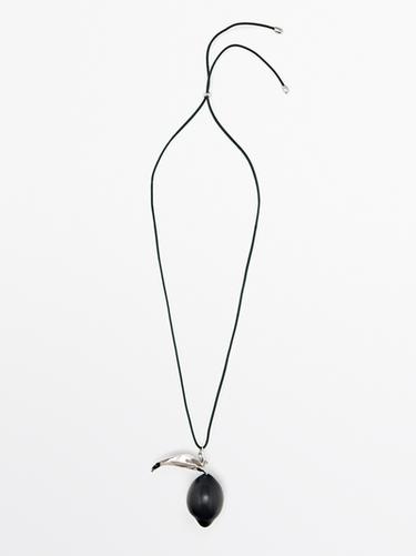 Colgante pieza cordón piel - Plata de Zara