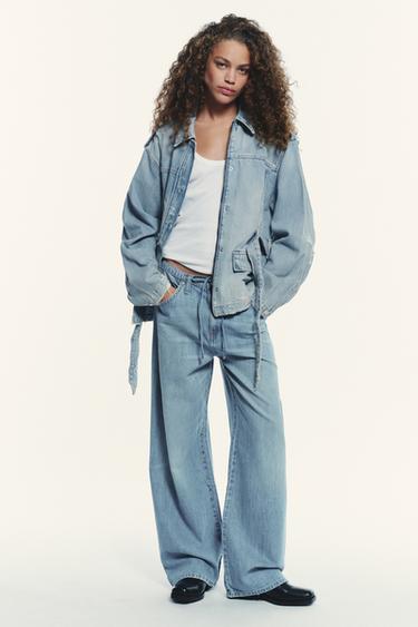 СТРУЯЩИЕСЯ ДЖИНСЫ TRF НА ШНУРКЕ — СИНИЙ от Zara
