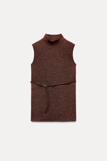 SOFT PIQUÉ HIGH NECK TOP - Dark red by Zara