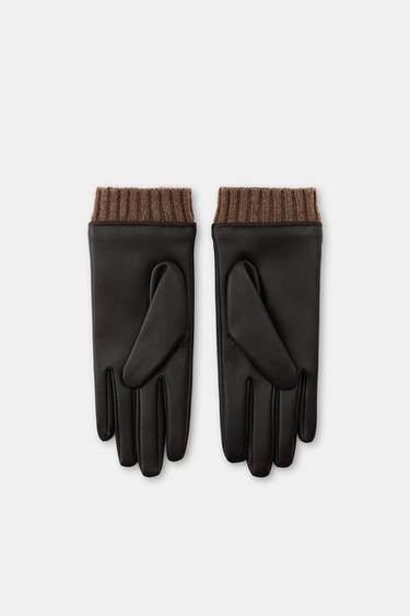 LEATHER-EFFECT GLOVES WITH WOOL - Brown by Zara - Image 2