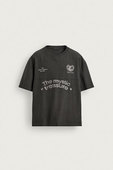 Zara WASHED PRINTED T-SHIRT - Anthracite grey