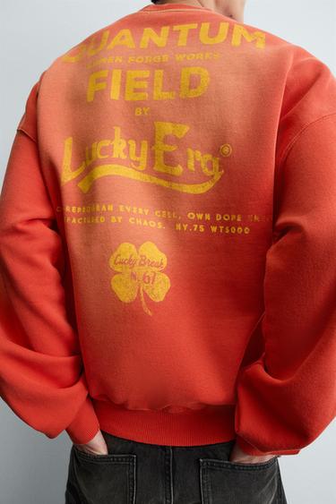 SWEATSHIRT WITH SPRAY TEXT PRINT - Red by Zara - Image 5