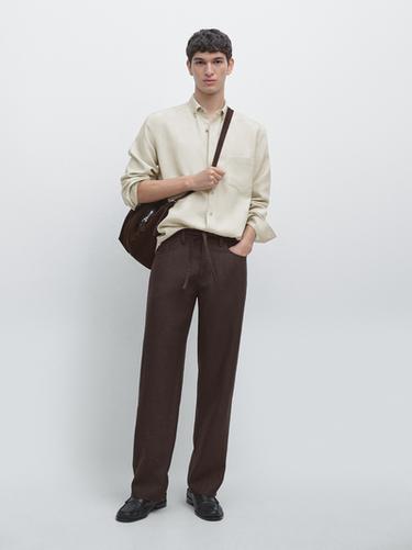 Zara Linen jogger fit trousers - Brown - Image 0
