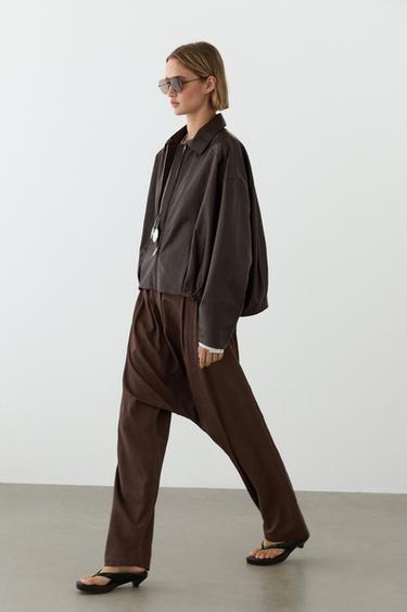 Zara Pleated nappa leather jacket - Brown