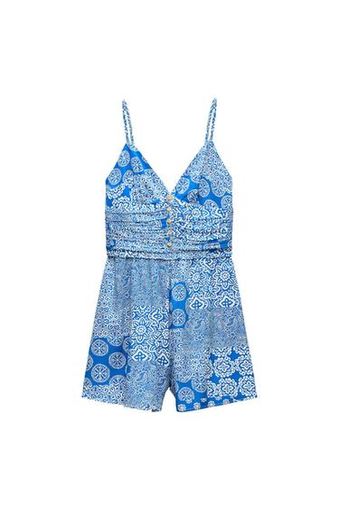 RUCHED PRINT JUMPSUIT