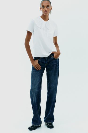 EMBROIDERED PETER PAN COLLAR T-SHIRT - White by Zara - Image 0