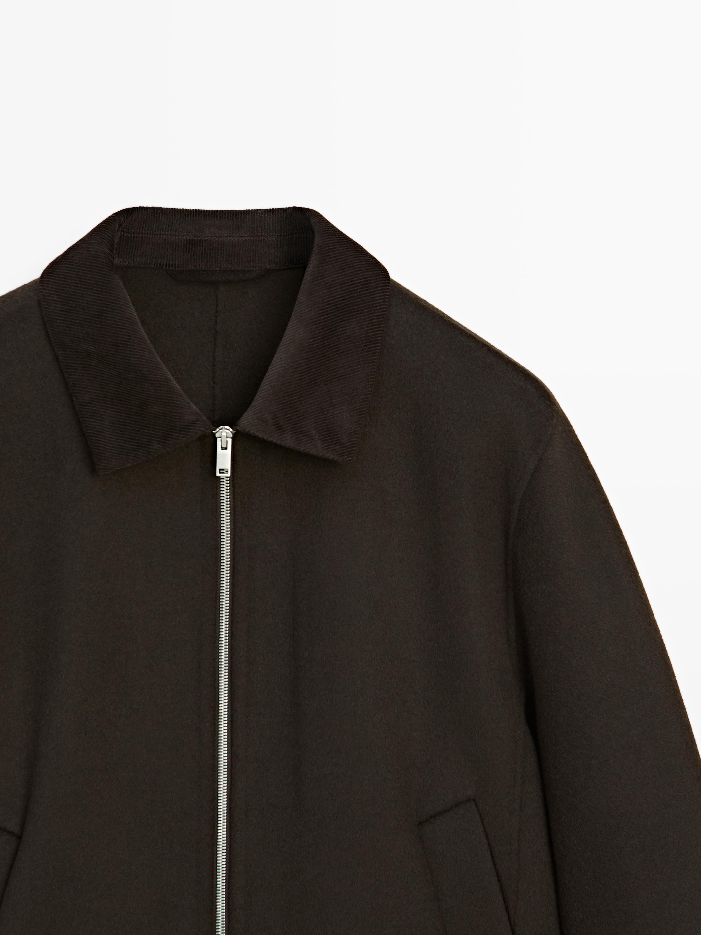Blouson laine double col velours côtelé