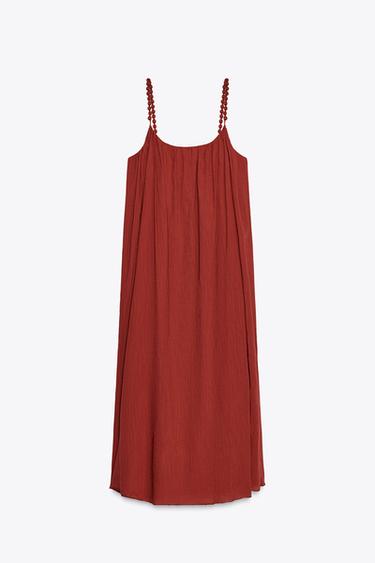 Zara OVERSIZED STRAPPY DRESS - Burgundy