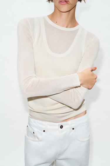 Zara DOUBLE KNIT TOP - White