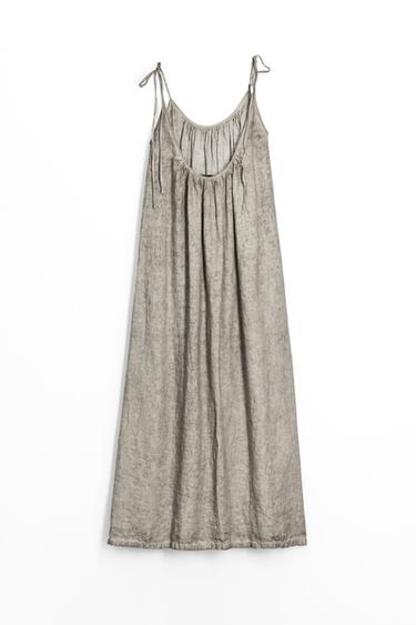 ZW COLLECTION 100% LINEN STRAPPY DRESS - Grey by Zara - Image 1