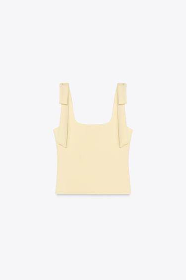 Zara STRETCH BOW TOP - Light yellow