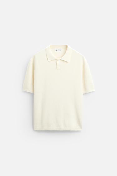 Zara TEXTURED KNIT POLO SHIRT - Oyster-white