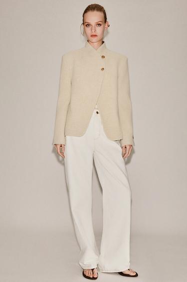 ZW COLLECTION DOUBLE-BREASTED WOOL BLEND BLAZER - Stone by Zara