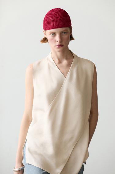Gorro crochet mezcla algodón - Rojo de Zara