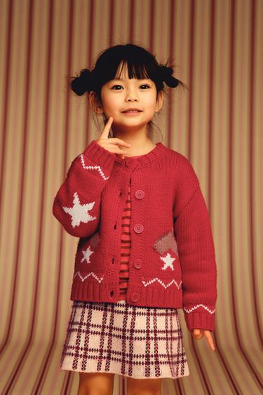 Zara 刺繡馬匹針織開襟衫 - 紅色