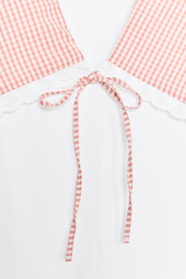 T-SHIRT BIMATIÈRE À CARREAUX VICHY - Blanc / Rouge de Zara - Image 6