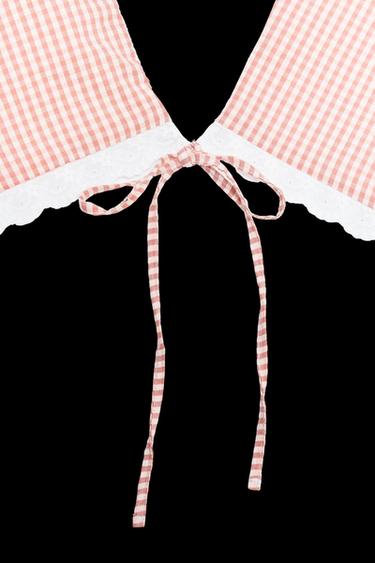 GINGHAM CONTRAST T-SHIRT - White / Red by Zara