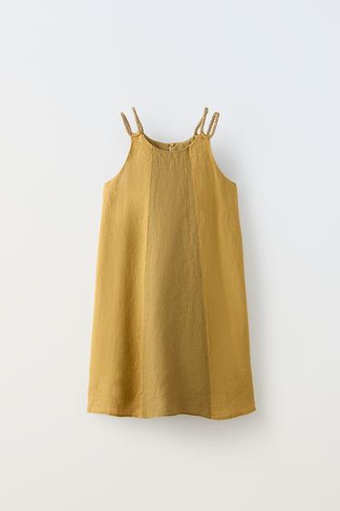ЛЬНЯНОЕ ПЛАТЬЕ КОЛОР-БЛОК — ГОРЧИЧНЫЙ от Zara — изображение 0