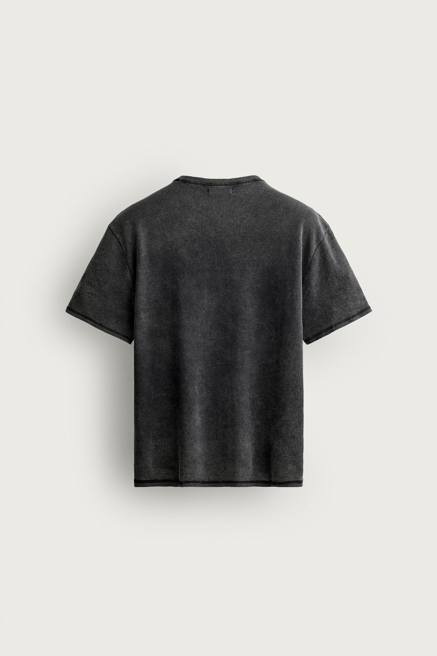 Мужская футболка Zara Washed Printed Knit, цвет: Чёрный — фото 7