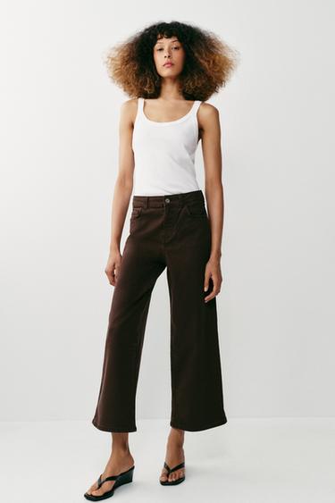 Z1975 ハイウエストクロップドワイドレッグデニムパンツブラウンZaraのZ1975 ハイウエストクロップドワイドレッグデニムパンツ - ブラウン