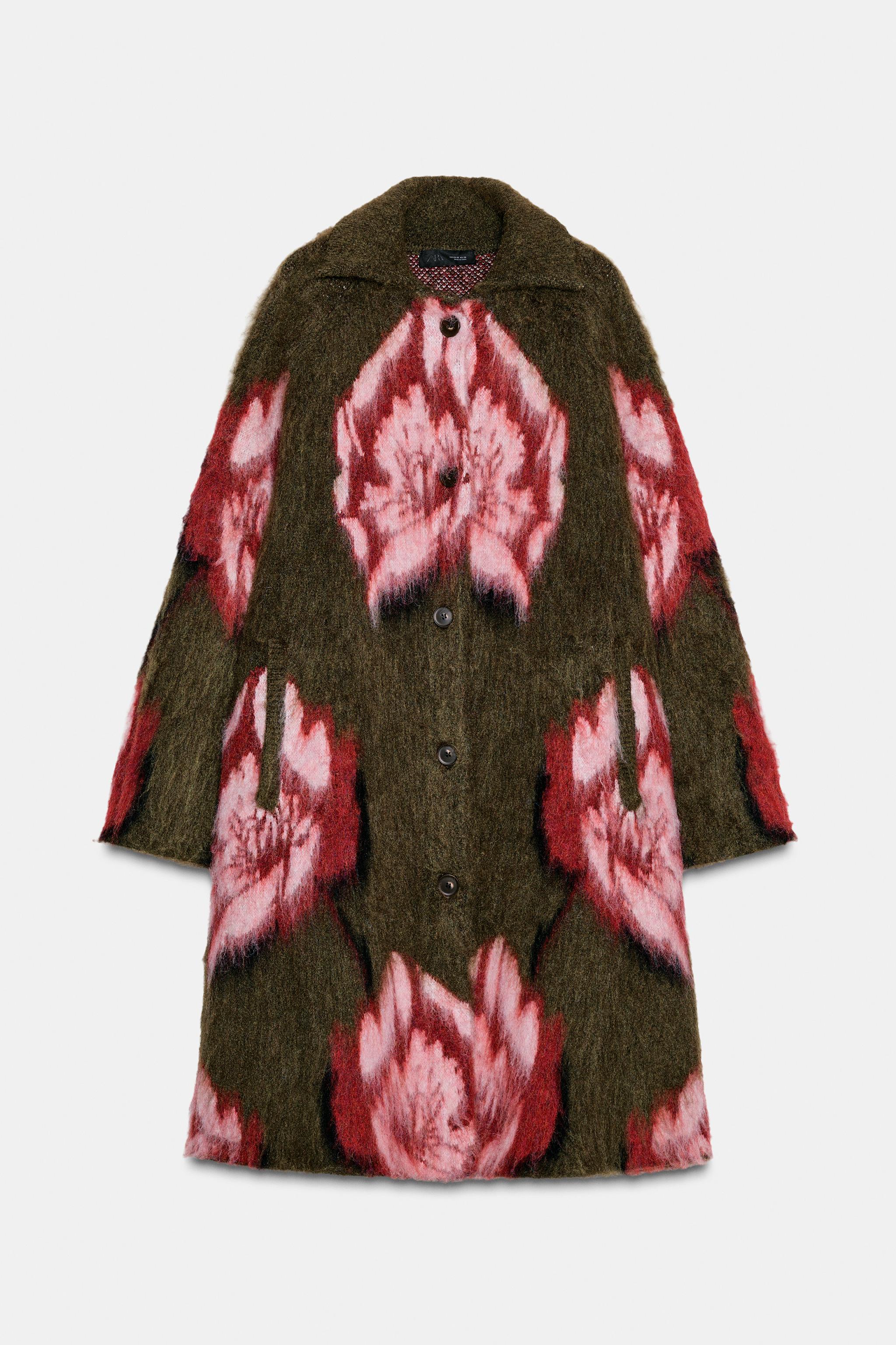 BRUSHED-EFFECT JACQUARD KNIT COAT