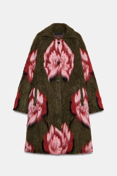 BRUSHED EFFECT JACQUARD KNIT COAT - Brown by Zara