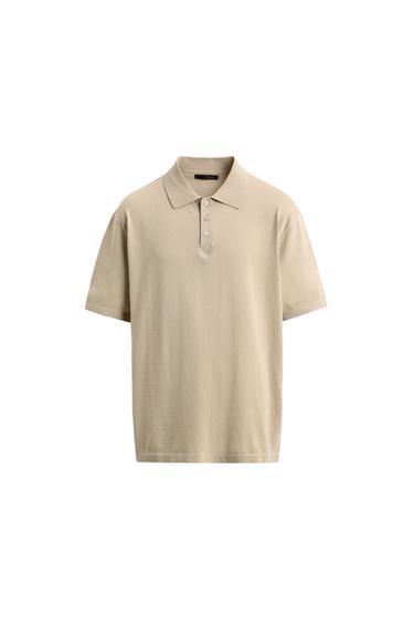 REGULAR FIT COTTON BLEND KNIT POLO SHIRT - camel by Zara