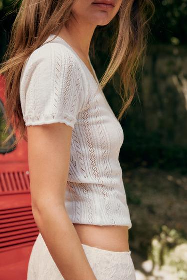 TOP EN MAILLE POINTELLE - Blanc de Zara - Image 5