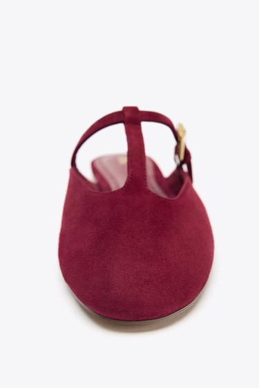 SPLIT SUEDE SLINGBACK SHOES WITH STRAP - Red by Zara - Image 2