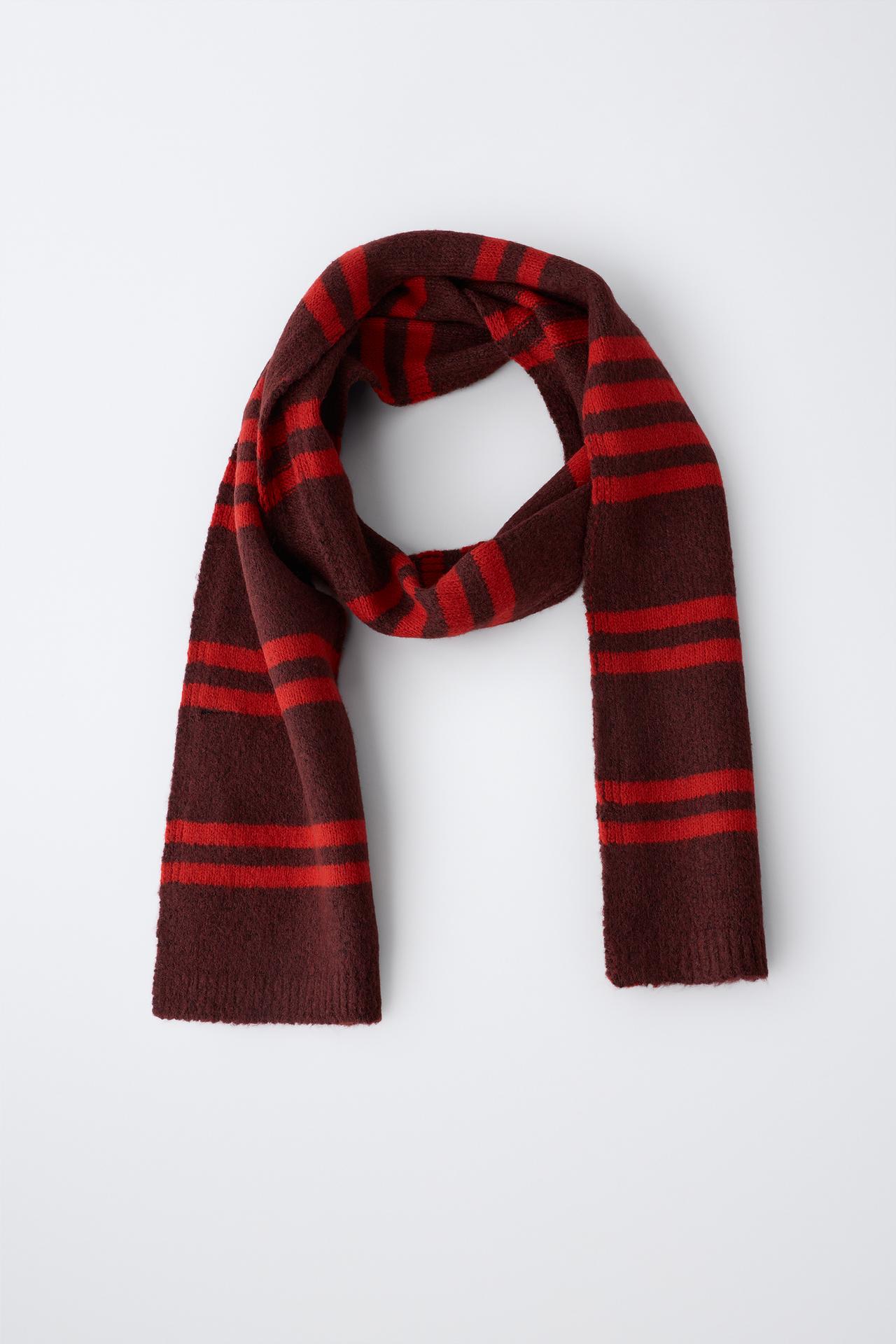 STRIPED KNIT SCARF — Maroon