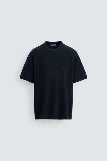 PURL KNIT T-SHIRT - Navy blue by Zara