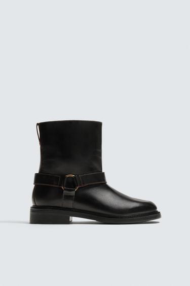 BOTA DE COURO COM ARNÊS - Marrom da Zara