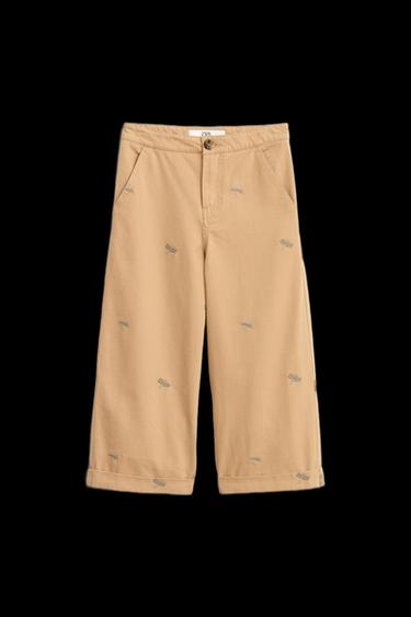 LIMITED EDITION STRAIGHT TROUSERS WITH EMBROIDERED INSECTS - Beige by Zara - Image 0