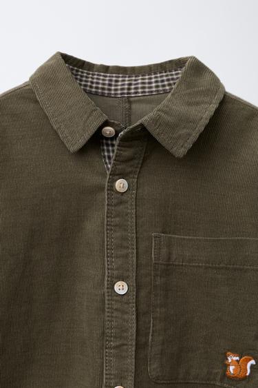 CHEMISE EN VELOURS CÔTELÉ FIN À POCHES - Vert de Zara - Image 2