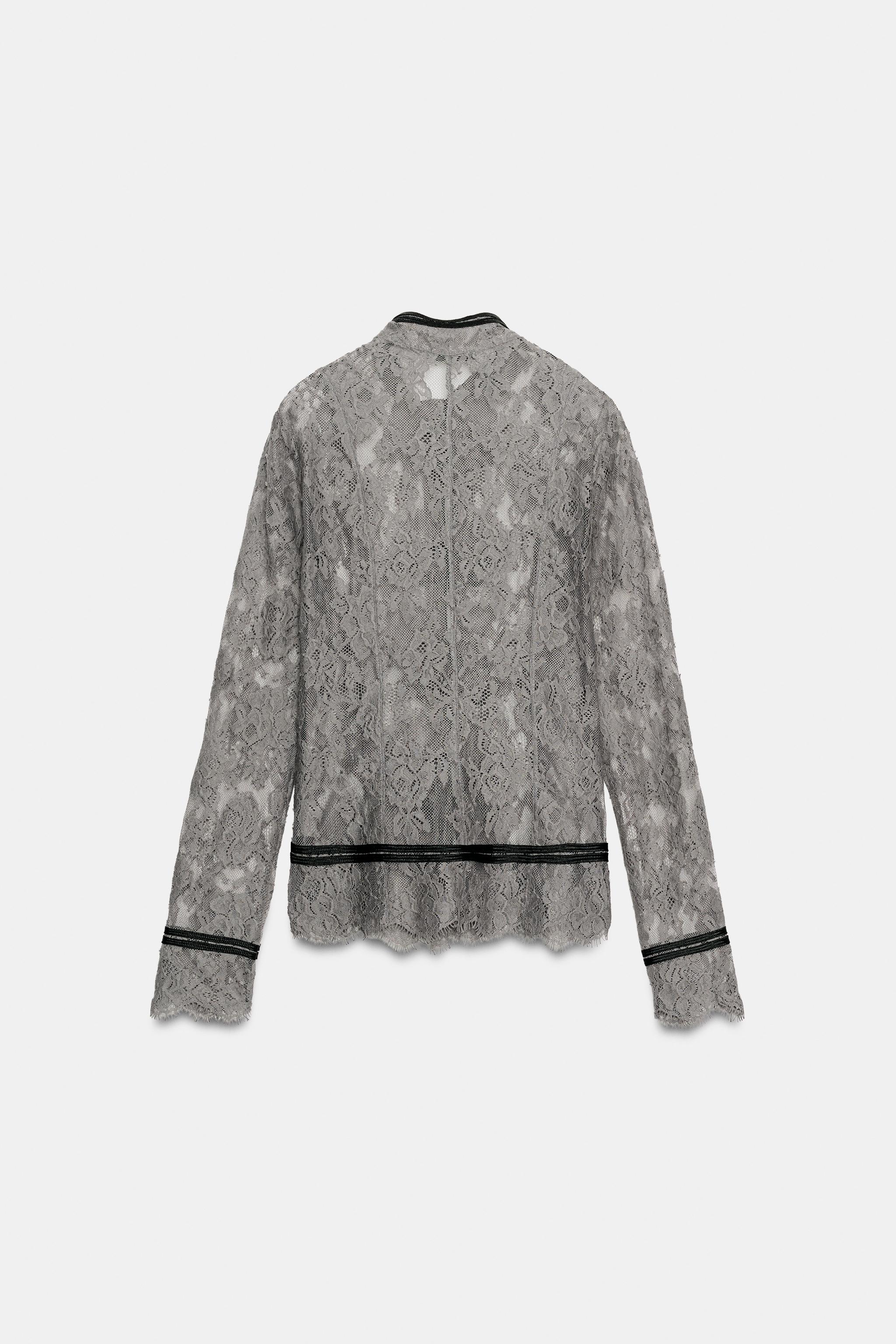 Женские рубашки Zara ZW COLLECTION LACE SHIRT WITH FROG FASTENING — фото 8