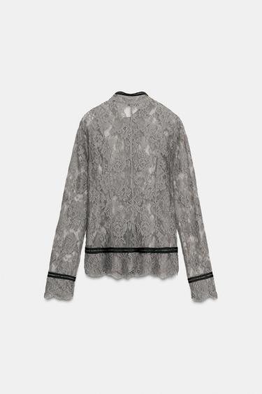 CHEMISE EN DENTELLE À BRANDEBOURGS ZW COLLECTION - Gris moyen de Zara - Image 7