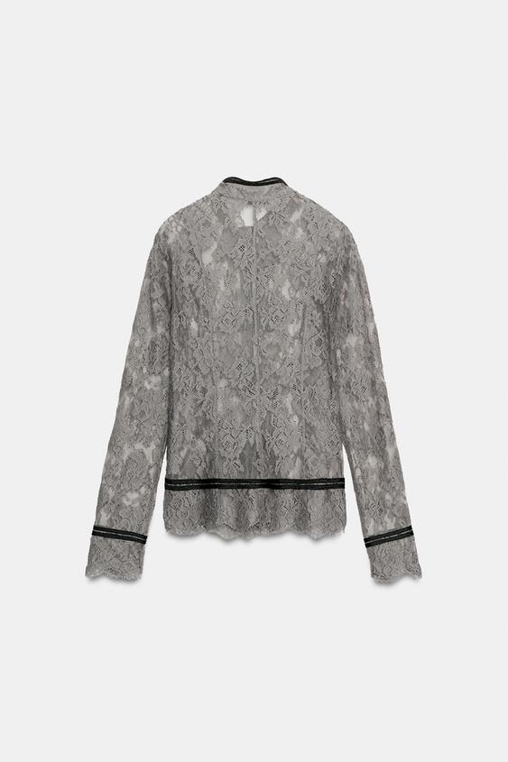 CHEMISE EN DENTELLE À BRANDEBOURGS ZW COLLECTION - Gris moyen de Zara - Image 7