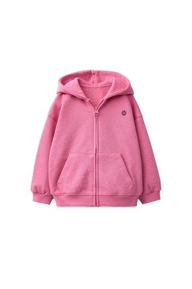 Zara EMBROIDERED ZIP-UP HOODIE - Chalk pink